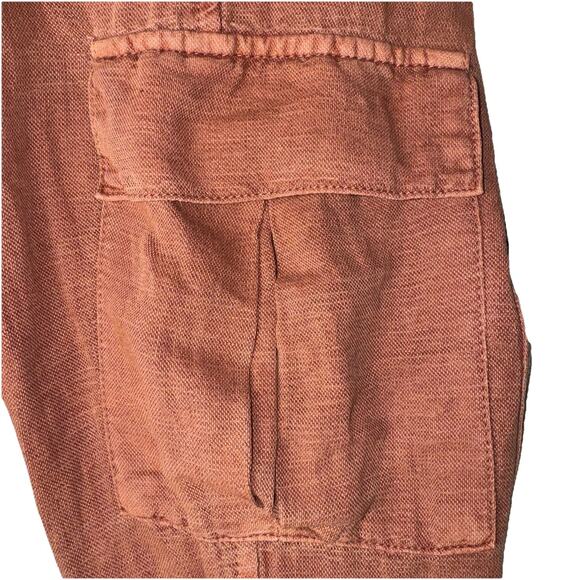 Nicole Miller Linen Blend Cargo Pants Womens Medium Orange Brown Belted Ankle - Picture 5 of 9